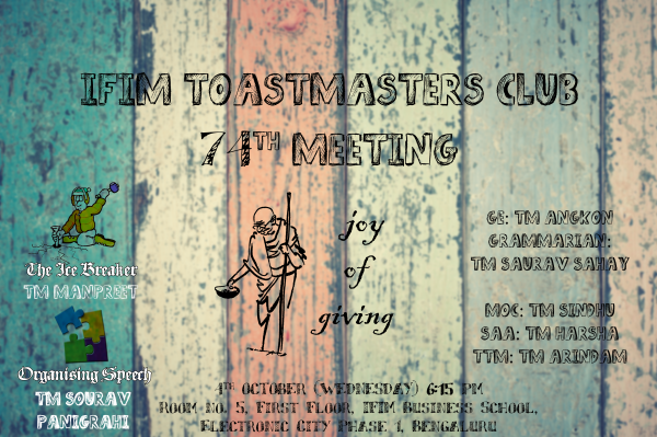 IFIM Toastmasters Club 74th meeting official poster