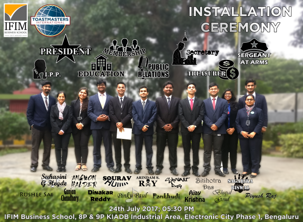 All office bearers for the July-December 2017 term from IFIM Toastmasters Club 