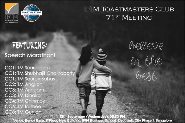 IFIM Toastmasters Club 71st meeting official poster