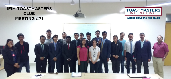 IFIM Toastmasters Club 75th meeting group photo featuring TM Navin from Wipro BEATS Toastmasters Club