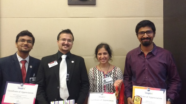IFIM TM Club officers Arindam+S.+Roy, Suhasini+G+Hegde and Rushee+Sai with Division-I Director Rohit+Sharma