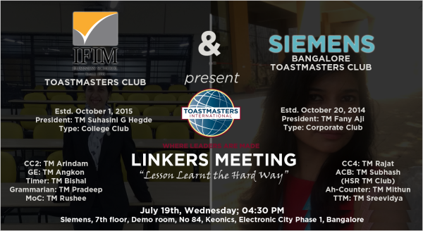 IFIM Toastmasters Club and Siemens Bangalore Toastmasters Club Linkers (joint) meeting