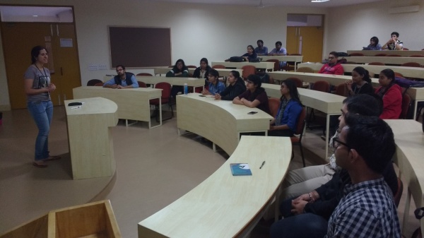 Outgoing president TM Suhasini Hegde addressing the new club officers team
