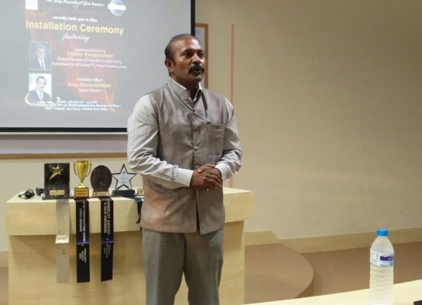Prof. Raj Chakraborty addressing students at IFIM Toastmasters Club during the official installation ceremony